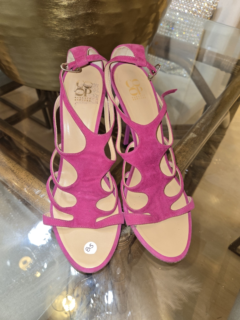 Barneys New York CO-OP Hot Pink Suede Cutout Strappy Heels